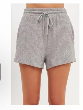 GREY LAB Ribbed Drawstring Lounge Shorts in Light Gray